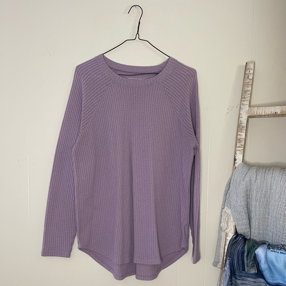 American Eagle Lavender Waffle Knit Long Sleeve - Size M, Gently Worn